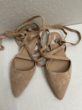 New BCBGeneration Noel Blush Suede Lace-Up Pointed Toe Ballet Flats 8.5B